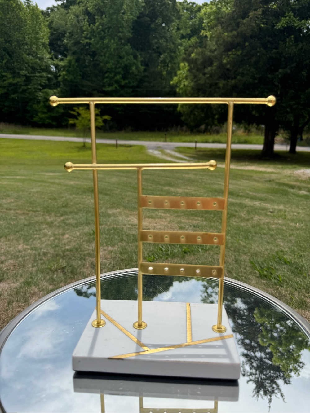 Gold Jewelry Stand with White Marble Base